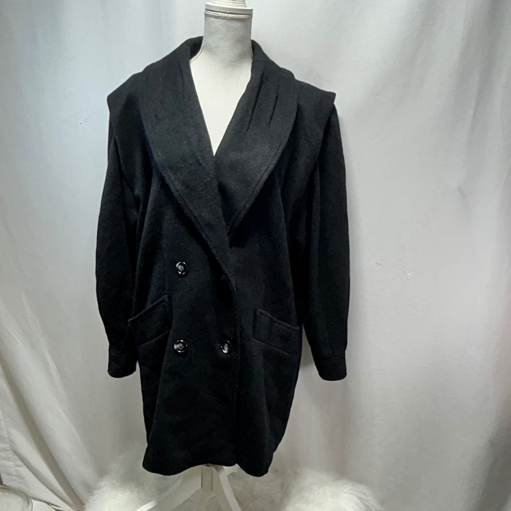 Noble‎ Fashions Women Black Double Breasted Wool Blend Coat Shawl Collar XXL